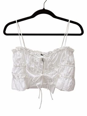Zara White Ruffle Tie-Front Cropped Camisole